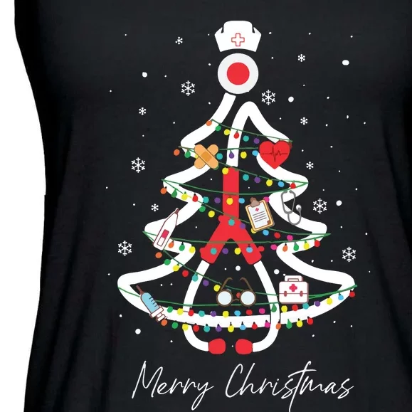 Merry Christmas Nurse Stethoscope Tree Lights Ladies Essential Flowy Tank