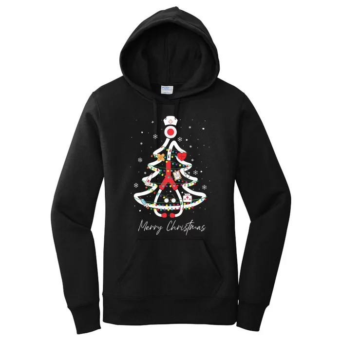 Merry Christmas Nurse Stethoscope Tree Lights Women's Pullover Hoodie