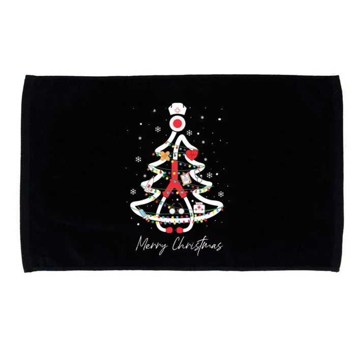 Merry Christmas Nurse Stethoscope Tree Lights Microfiber Hand Towel