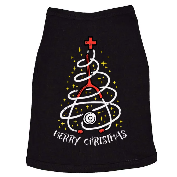 Merry Christmas Nurse Xmas Scrub Top Stethoscope Doggie Tank