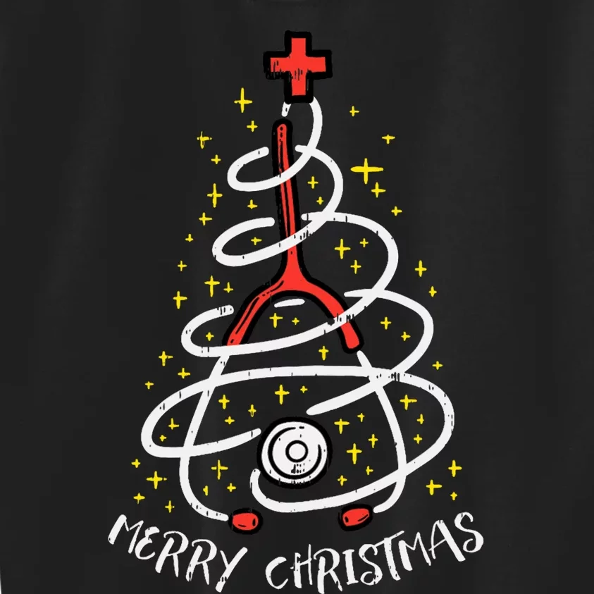 Merry Christmas Nurse Xmas Scrub Top Stethoscope Kids Sweatshirt