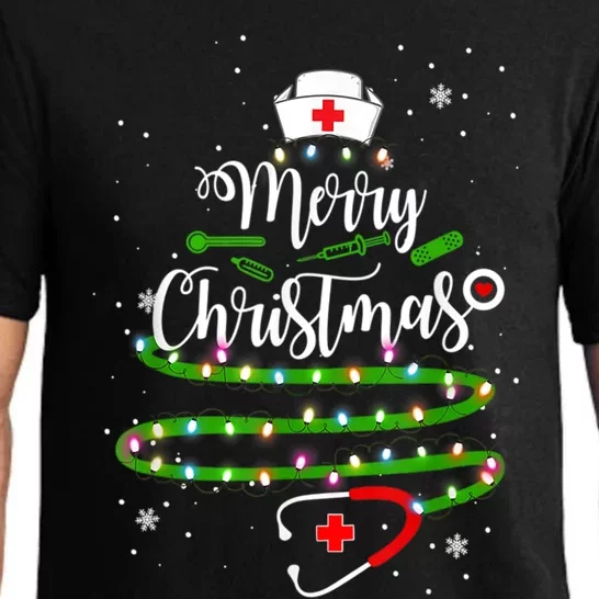 Merry Christmas Nurse Funny Xmas Tree Lights Stethoscope Great Gift Pajama Set