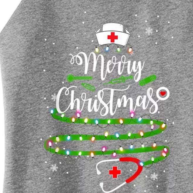 Merry Christmas Nurse Funny Xmas Tree Lights Stethoscope Great Gift Women’s Perfect Tri Rocker Tank