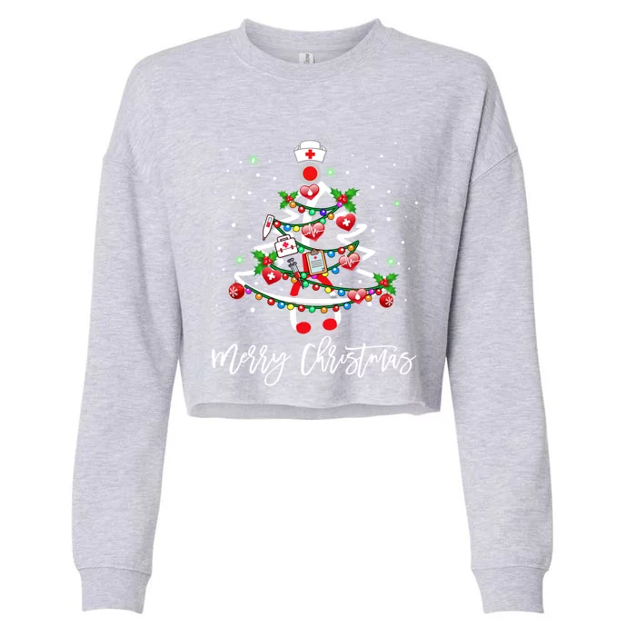 Merry Christmas Nurse Stethoscope Tree Lights Gift Cropped Pullover Crew