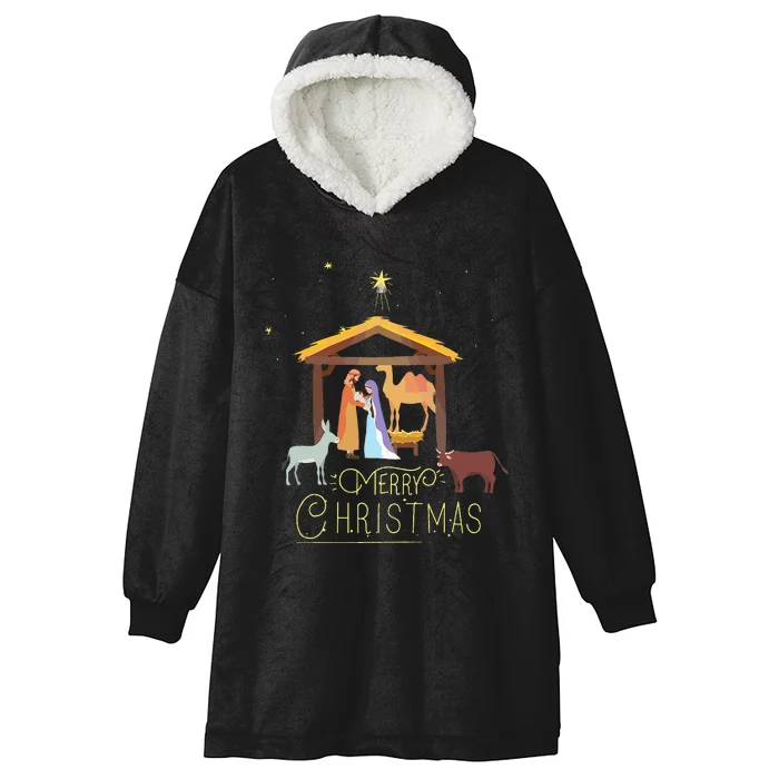 Merry Christmas Nativity Scene North Star Baby Jesus Short Sleeve Hooded Wearable Blanket