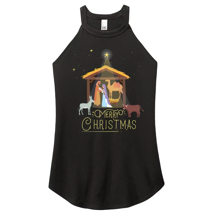 Merry Christmas Nativity Scene North Star Baby Jesus Long Sleeve Women’s Perfect Tri Rocker Tank