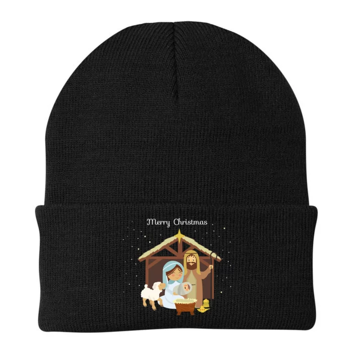 Merry Christmas & Nativity Scene Christian Faith Holiday Long Sleeve Knit Cap Winter Beanie