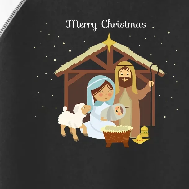 Merry Christmas & Nativity Scene Christian Faith Holiday Long Sleeve Toddler Fine Jersey T-Shirt