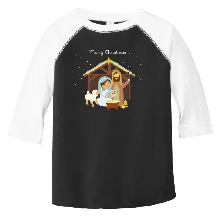 Merry Christmas & Nativity Scene Christian Faith Holiday Long Sleeve Toddler Fine Jersey T-Shirt