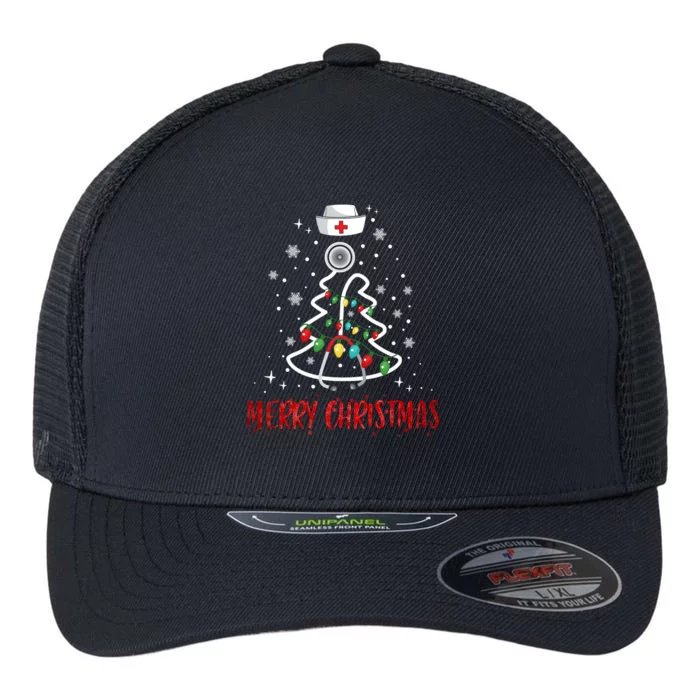 Merry Christmas Nurse Gift Stethoscope Tree Lights Gift Flexfit Unipanel Trucker Cap