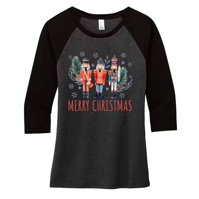 Merry Christmas Nutcracker Ballet Festive Xmas Women's Tri-Blend 3/4-Sleeve Raglan Shirt