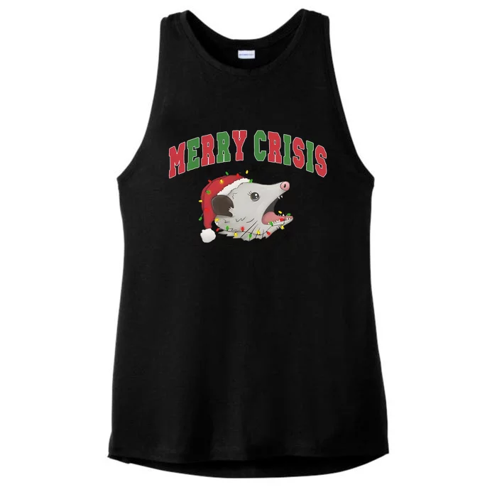 Merry Crisis Opossum Funny Christmas Ladies Tri-Blend Wicking Tank