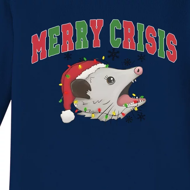 Merry Crisis Opossum Funny Christmas Baby Long Sleeve Bodysuit