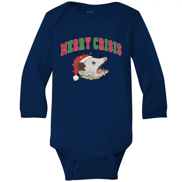 Merry Crisis Opossum Funny Christmas Baby Long Sleeve Bodysuit