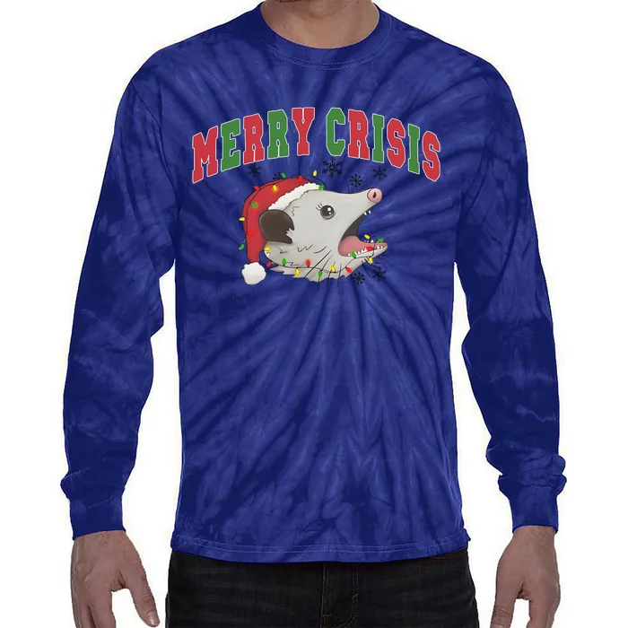 Merry Crisis Opossum Funny Christmas Tie-Dye Long Sleeve Shirt