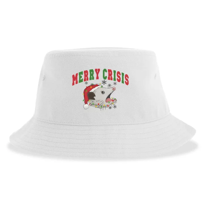 Merry Crisis Opossum Funny Christmas Sustainable Bucket Hat