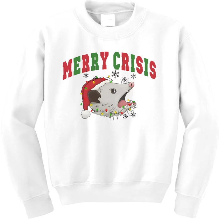 Merry Crisis Opossum Funny Christmas Kids Sweatshirt