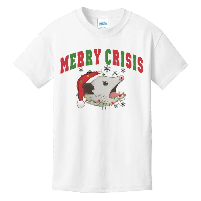 Merry Crisis Opossum Funny Christmas Kids T-Shirt