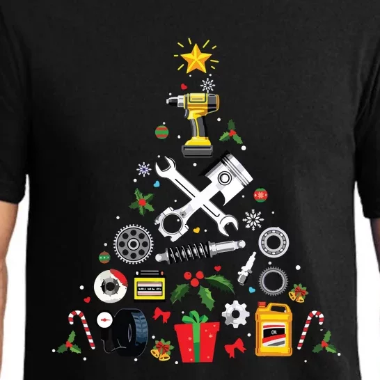 Mechanic Christmas Ornament Tree In Garage Car Mechanic Pajama Set