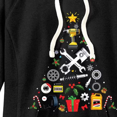 Mechanic Christmas Ornament Tree In Garage Car Mechanic Women's Fleece Hoodie