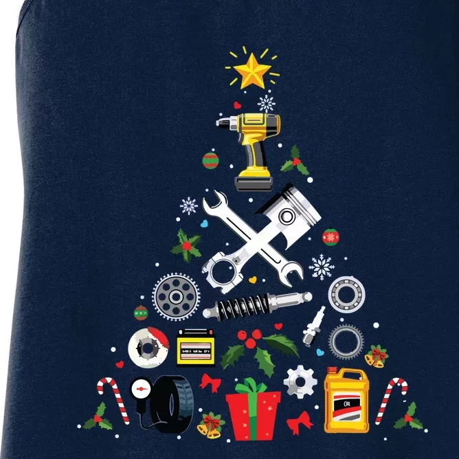 Mechanic Christmas Ornament Tree In Garage Car Mechanic Women's Racerback Tank