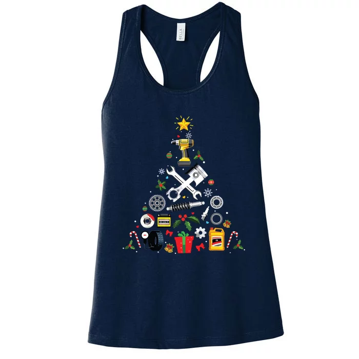 Mechanic Christmas Ornament Tree In Garage Car Mechanic Women's Racerback Tank