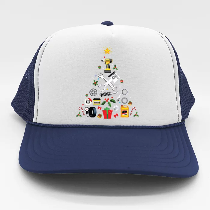 Mechanic Christmas Ornament Tree In Garage Car Mechanic Trucker Hat