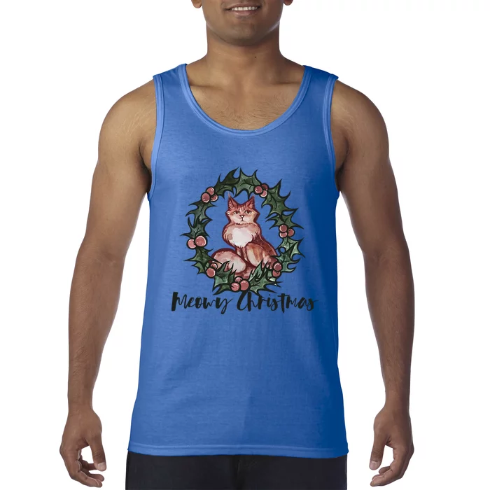 Merry Christmas Orange Cat Meowy Gift Tank Top