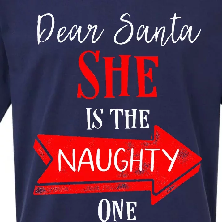 Matching Christmas Outfit For Couples SheS The Naughty One Sueded Cloud Jersey T-Shirt