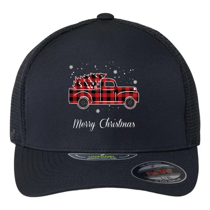 Merry Christmas Old Fashion Pick Up Truck Tree Flexfit Unipanel Trucker Cap