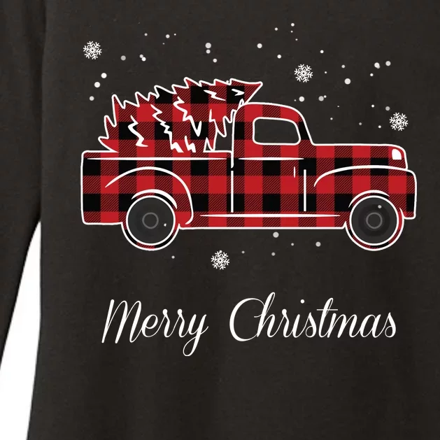 Merry Christmas Old Fashion Pick Up Truck Tree Womens CVC Long Sleeve Shirt