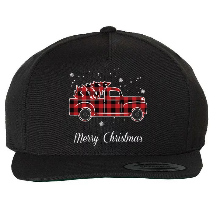 Merry Christmas Old Fashion Pick Up Truck Tree Wool Snapback Cap