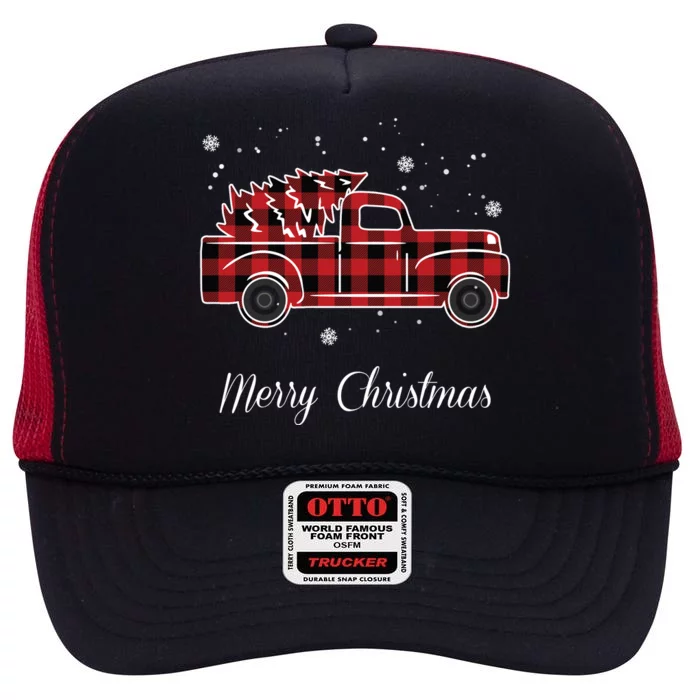 Merry Christmas Old Fashion Pick Up Truck Tree High Crown Mesh Trucker Hat