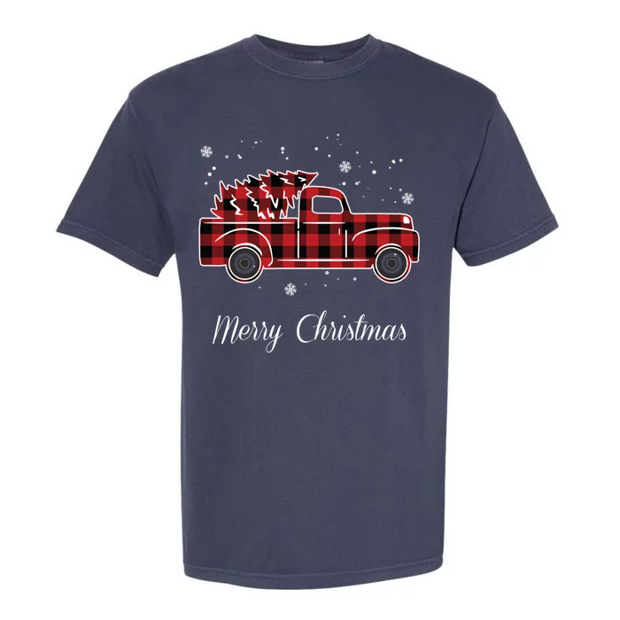 Merry Christmas Old Fashion Pick Up Truck Tree Garment-Dyed Heavyweight T-Shirt