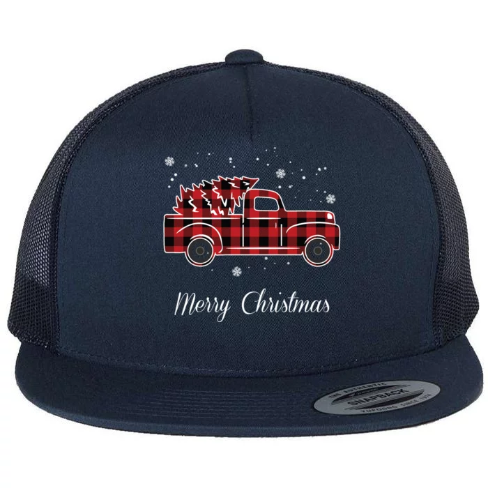 Merry Christmas Old Fashion Pick Up Truck Tree Flat Bill Trucker Hat