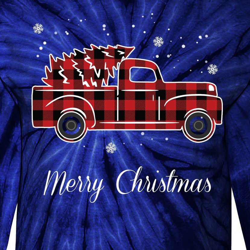 Merry Christmas Old Fashion Pick Up Truck Tree Tie-Dye Long Sleeve Shirt