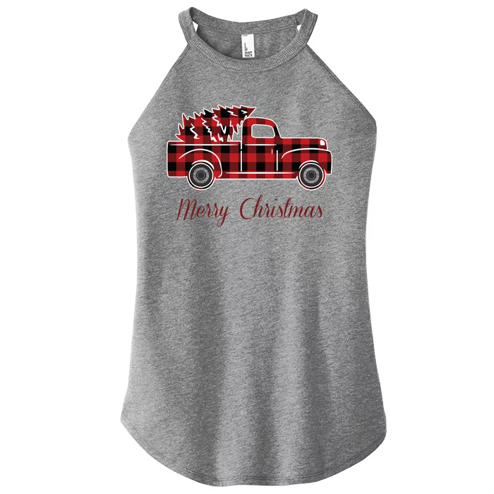 Merry Christmas Old Fashion Pick Up Truck Tree Women’s Perfect Tri Rocker Tank