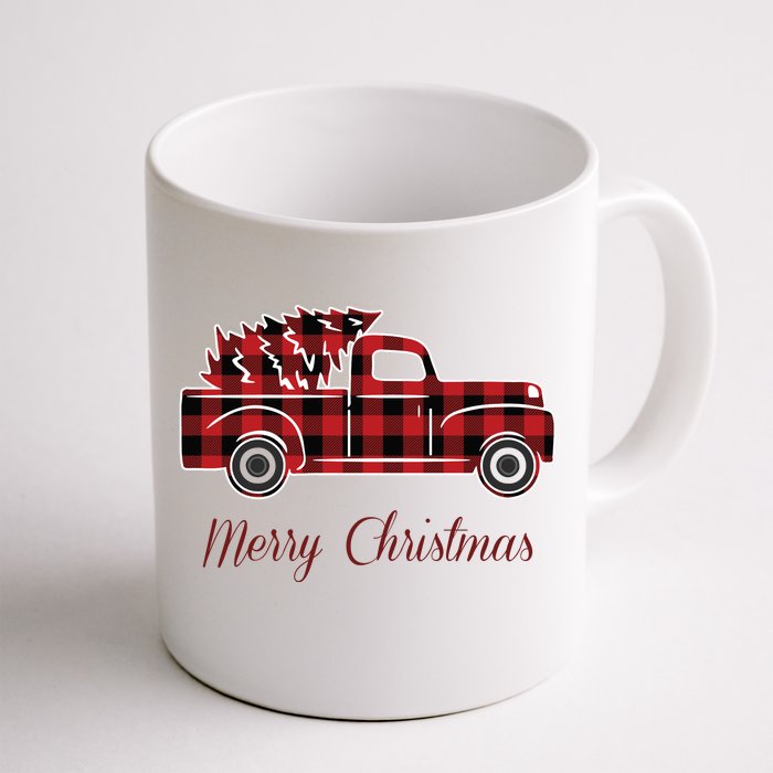 Merry Christmas Old Fashion Pick Up Truck Tree Front & Back Coffee Mug