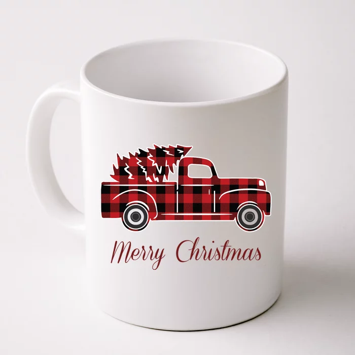 Merry Christmas Old Fashion Pick Up Truck Tree Front & Back Coffee Mug