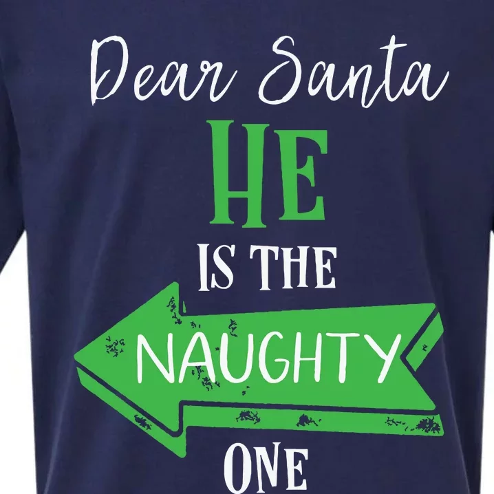 Matching Christmas Outfit For Couples Hes The Naughty One Sueded Cloud Jersey T-Shirt