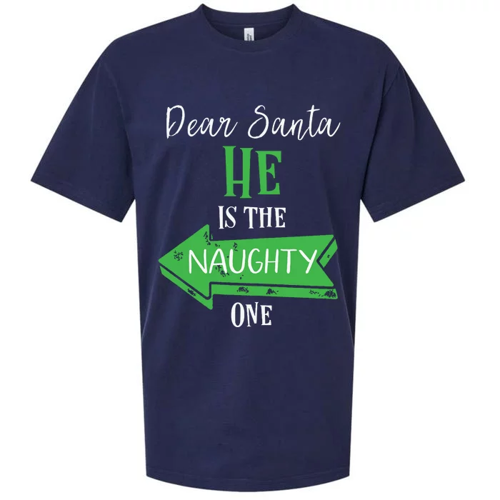 Matching Christmas Outfit For Couples Hes The Naughty One Sueded Cloud Jersey T-Shirt