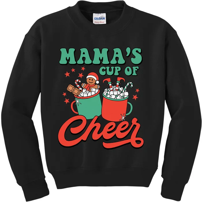 Mama's Cup Of Cheer Christmas Wine Winter Kids Sweatshirt