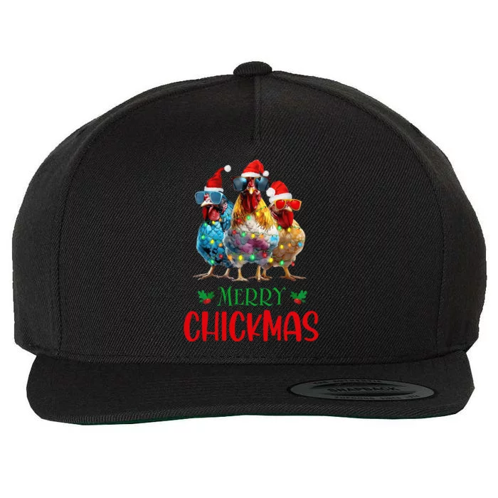 Merry Chickmas Ornament Lights Chicken Farmer Christmas Wool Snapback Cap