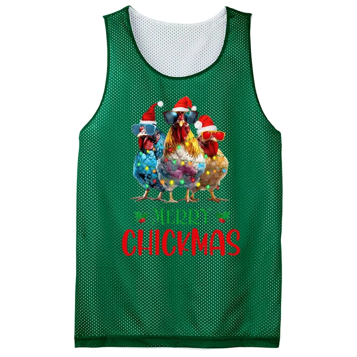 Merry Chickmas Ornament Lights Chicken Farmer Christmas Mesh Reversible Basketball Jersey Tank