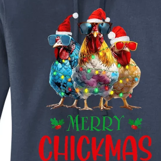 Merry Chickmas Ornament Lights Chicken Farmer Christmas Women's Pullover Hoodie