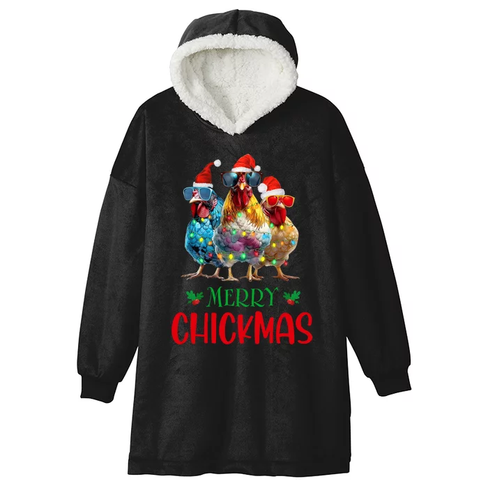 Merry Chickmas Ornament Lights Chicken Farmer Christmas Hooded Wearable Blanket