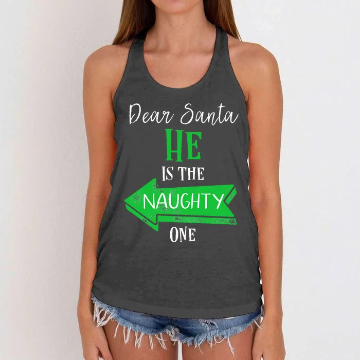 Matching Christmas Outfit For Couples HeS The Naughty One Women's Knotted Racerback Tank