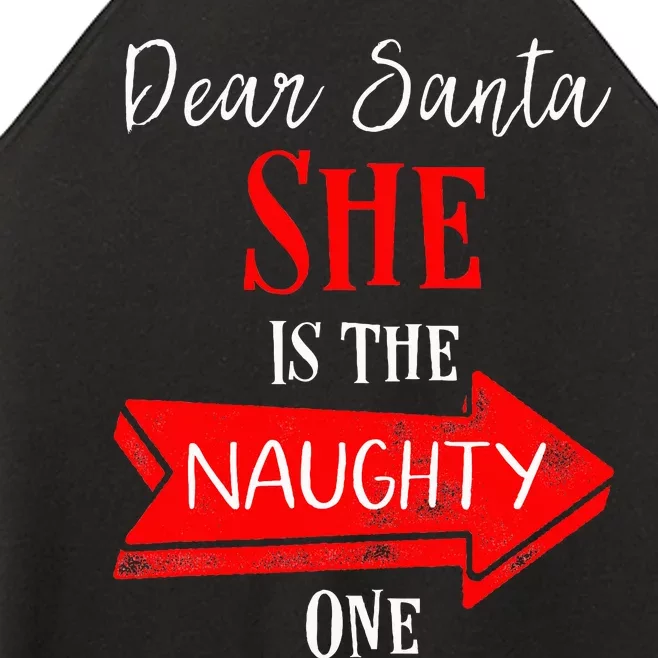 Matching Christmas Outfit For Couples SheS The Naughty One Women’s Perfect Tri Rocker Tank