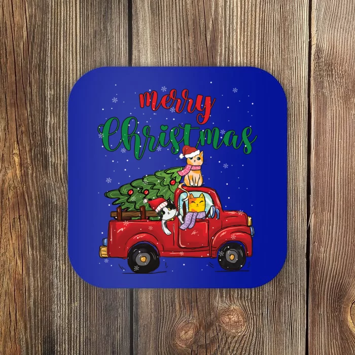 Merry Christmas Outfit Cats Truck Christmas Gift Coaster