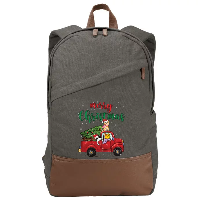 Merry Christmas Outfit Cats Truck Christmas Gift Cotton Canvas Backpack